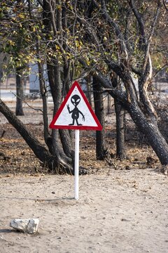 Street sign, attention alien, funny, Botswana