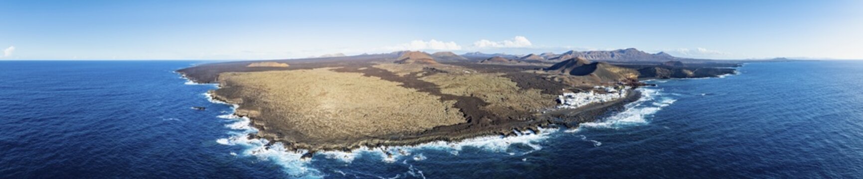 Coastal village fishing village El Golfo, volcanic landscape, coastal landscape, aerial view, Lanzarote, Canary Islands, Spain