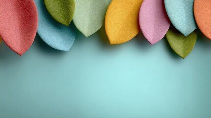 design template, leaves of different colors on a turquoise background, space for text at the bottom