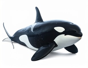 Photo of an orca (killer whale) isolated on a white background. Majestic marine predator, ideal for wildlife, ocean, and nature photography projects