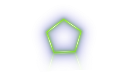 Luminous Green Neon Pentagon with Reflective Floor Shadow