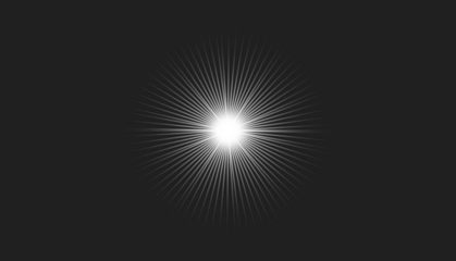 Glowing White Lens Flare Starburst on Black Background