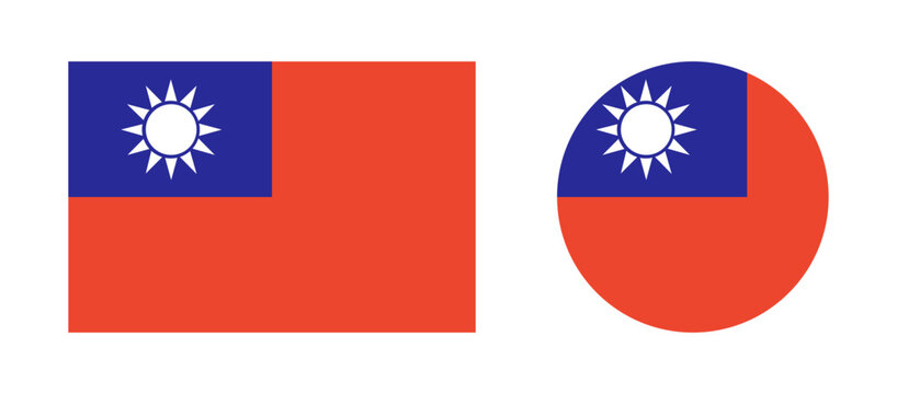 Round, rectangular national flag of Taiwan badges. Set of Taiwan flag circle, rectangle icons. Taiwan flag circular button. State in Asia. Roundel Taiwan flag emblem, banner, background.