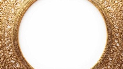 Ornate gold beaded circular frame border isolated on white background for copy space