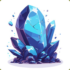 Vector illustration of a glowing blue crystal cluster with sparkles, sharp facets, isolated on a white background