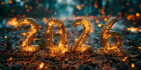 Panoramic Fiery Numbers 2026 Sparkle with Celebration and Excitement