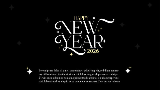 Happy new year 2026 editable black and white design, digital card