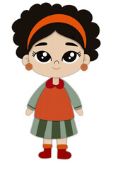 Fototapeta premium Paper Cut Girl with Orange Headband PNG | Cute Kids Character | Handmade Clipart