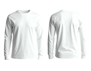 Plain white long-sleeve shirts, front and back view