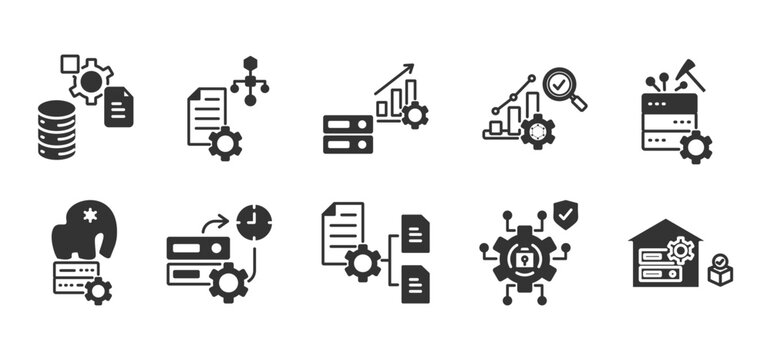 big data glyph icon set collection	
