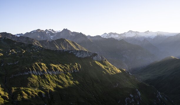 View from the Bachlenkenkopf, high mountains, summit of the Venediger group, Gro&szlig;venediger, Hoher Geiger, Hohe Tauern, Austria