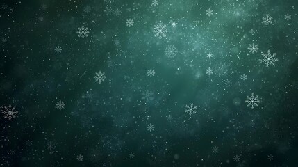 Obraz premium Snowflakes in magical winter wonderland with soft emerald green lighting on textured dark background for festive design