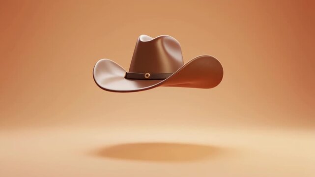 Elegant 3D Rendered Cowboy Hat in Tan Color Floating on a Soft Peach Gradient Background