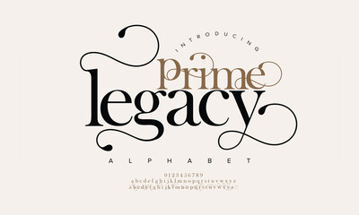 luxury elegant alphabet letters and numbers. Vintage wedding typography classic serif font decorative vintage retro. creative vector illustration