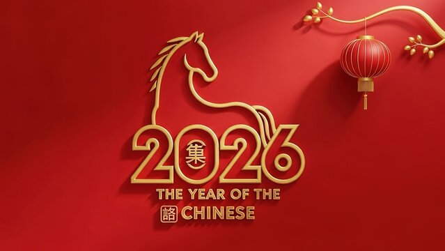 Golden Horse and 2026 Chinese New Year Emblem year of the horse
