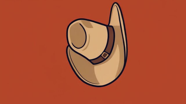 Simple Cartoon Cowboy Hat Illustration on a Solid Dark Orange-Brown Background