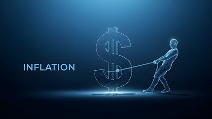 Person pushing a large dollar sign with the word inflation