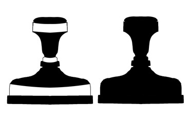 Black stamp tools set isolated on white background, clean minimalist style for office, branding, and graphic design purposes.