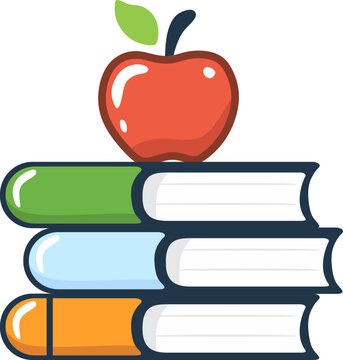 Back to school vector illustration of red apple and books symbolizing education and healthy learning