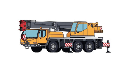 Detailed Illustration of a Yellow Mobile Crane with Extended Boom.
