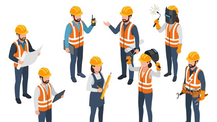 Diverse Construction Workers Team in Safety Gear Illustration.