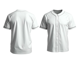 Two white short-sleeve baseball jerseys, front and back view