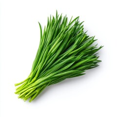 Fresh Green Chives Bunch on White Background Ideal for Healthy Cooking and Garnishing Dishes with Flavor and Color Enhancement