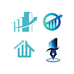 Business growth and finance icons in blue gradient colors