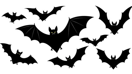 Naklejka premium Black bats flying among clouds isolated on transparent background