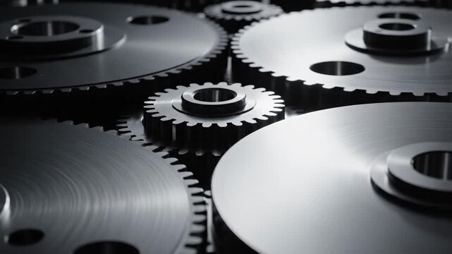 Metallic Gears Interlocking System - Industrial Motion and Precision Engineering Concept