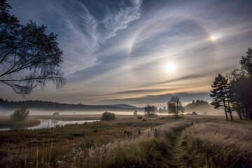 sunset over the river