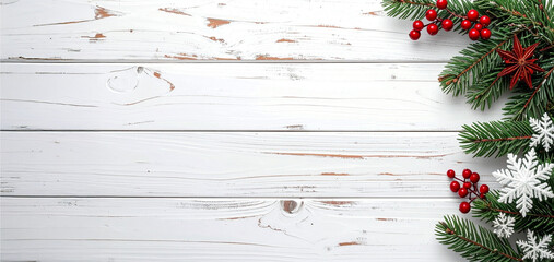 Clean White Wood Christmas Background; Subtle and Natural Holiday Branch Decor with Copy Space