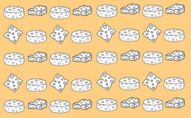 Cheese doodle pattern background. Cheese Seamless Pattern. Cheese background pattern. Hand drawn of outline