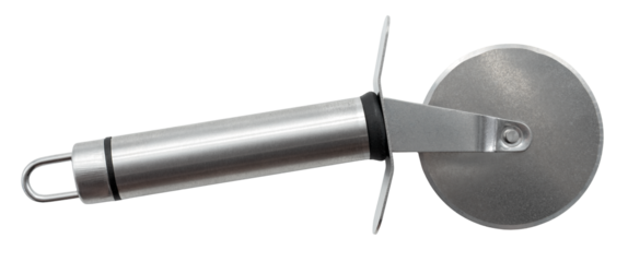 A pizza cutter isolated on a white background.