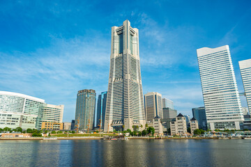 Cityscape of Yokohama city, Skyline and office building and downtown in  Minatomirai Area, Yokohama city port, Kanagawa, Japan