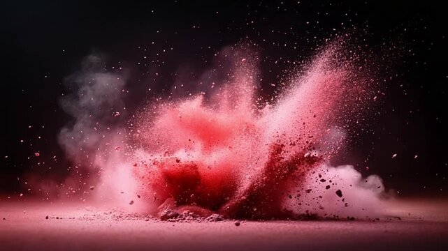 Powder Explosion: A vibrant burst of pink powder fills the frame, creating a dynamic cloud of color and energy against a dark backdrop. Capturing the essence of movement and impact.