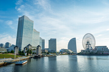 Cityscape of Yokohama city, Skyline and office building and downtown in  Minatomirai Area, Yokohama city port, Kanagawa, Japan