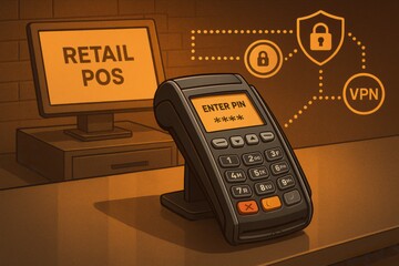 A customer interacts with a payment terminal while entering a secure PIN at a retail point of sale during a normal shopping experience.