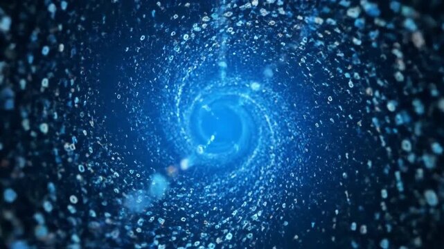 Abstract tunnel of blue binary code moving forward at high speed
