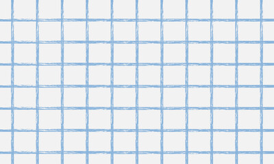 Hand-drawn blue Grid Seamless Pattern. Chalky Textured Line Grid Background, Seamless Geometric Pattern. Notebook Paper Style Grid. Minimalist Blue Square Line for Textile Print, Fabric Pattern.
