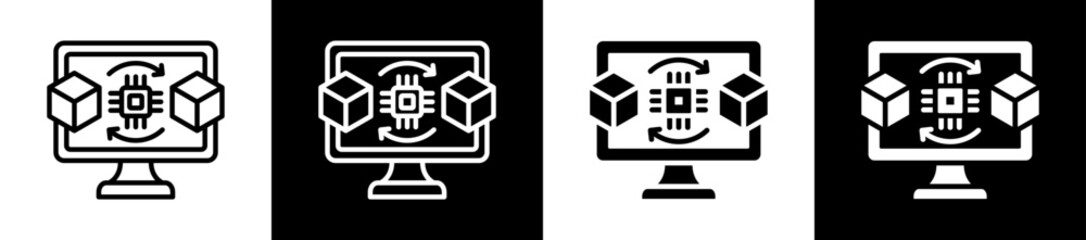 Digital Twin Icon Set In Black And White Filled Style Collection