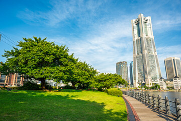 Cityscape of Yokohama city, Skyline and office building and downtown in  Minatomirai Area, Yokohama city port, Kanagawa, Japan
