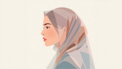 Profile Illustration of Young Muslim Woman Wearing Hijab