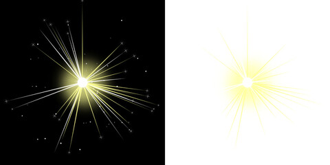 Dual Abstract Starburst Elements with Geometric Rays and Glitch Effect