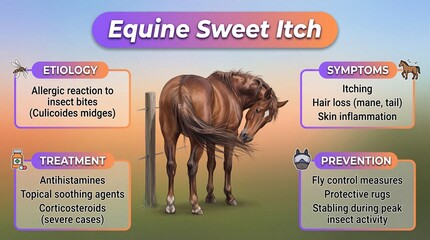 Equine sweet itch symptoms, causes, and treatment for horse skin conditions, insect bites allergies