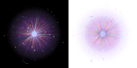 Dual Vibrant Particle Explosions Abstract Geometric Design Element