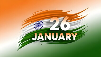 26 January Republic Day Greeting with Artistic Indian Flag Brush Stroke