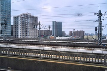 Transportation infrastructure in China. Railway lines in Panyu district of Guangzhou city in Guangdong, China.