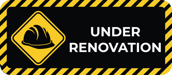 Under Renovation Construction Warning Sign with Helmet Icon