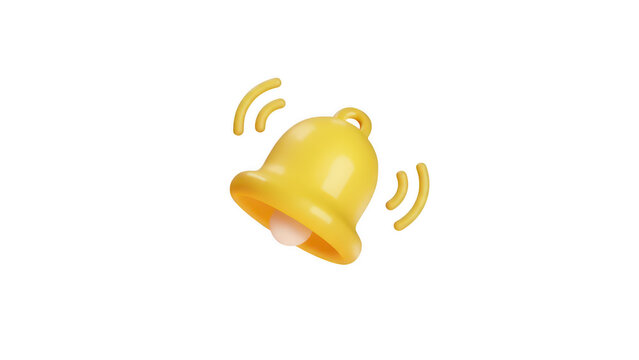 A cute 3d rendering of a ringing yellow bell notification icon isolated on a black background isolated on transparent background